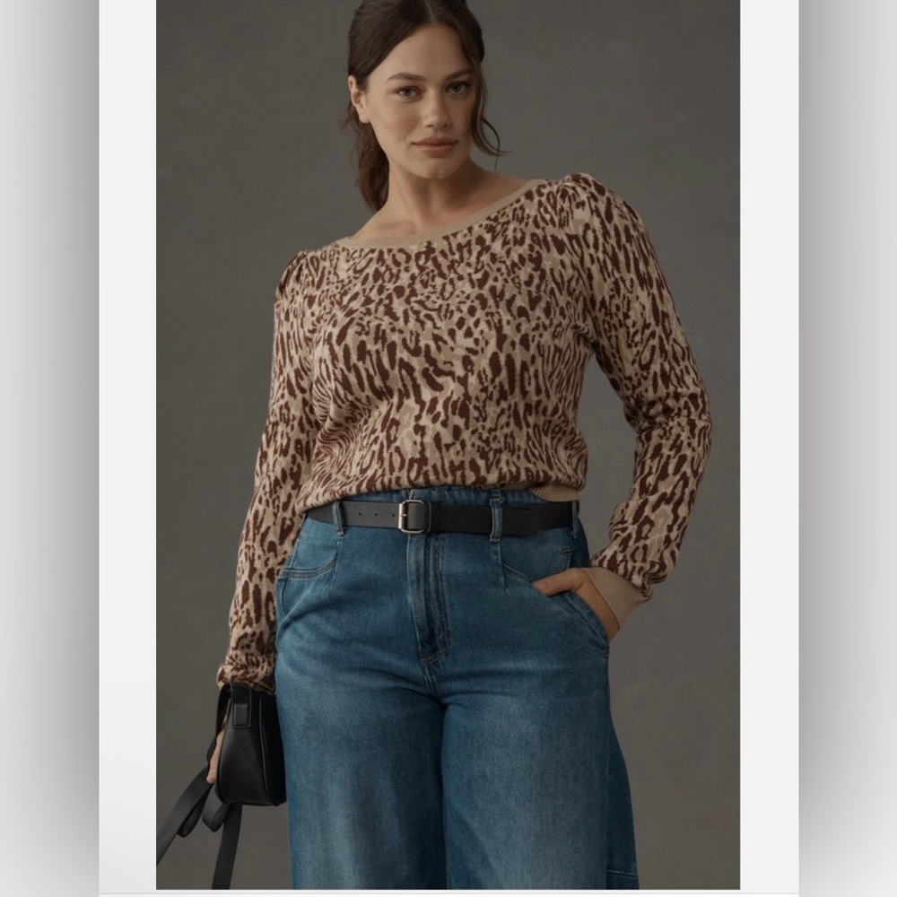 Maeve Animal Print Sweater - Brown and Cream